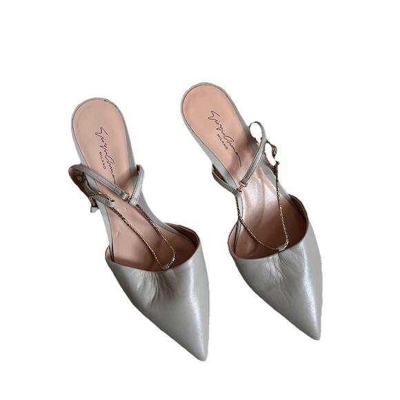 Giorgio Armani Leather Kitten Heel Gold Ankle Strap | 39 - Picture 1 of 5